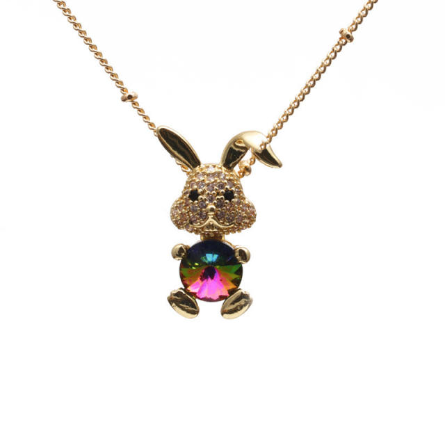 Sweet cubic zircon rabbit heart pendant copper necklace