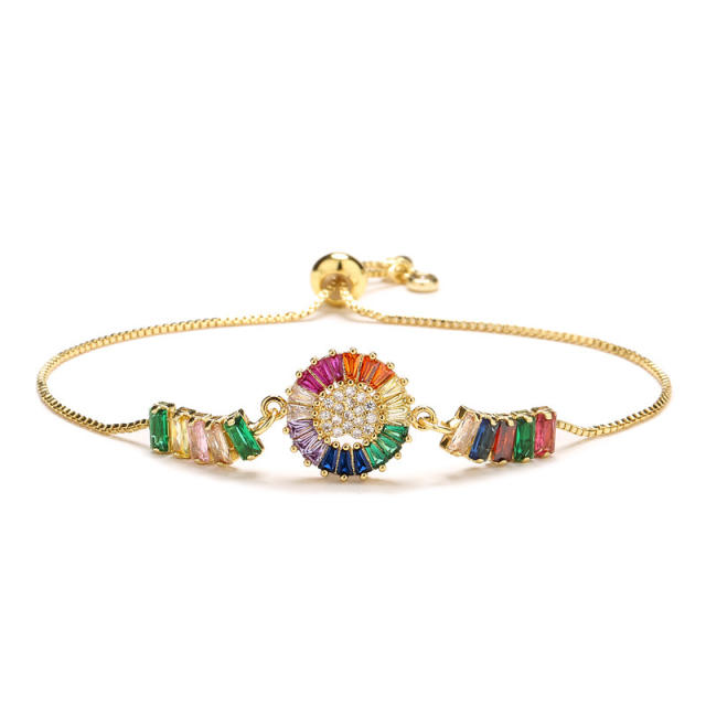 Delicate rainbow cubic zircon heart copper bracelet