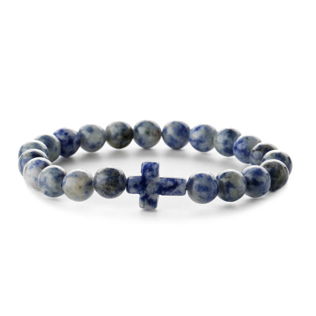 Hot sale natural stone cross bead bracelet