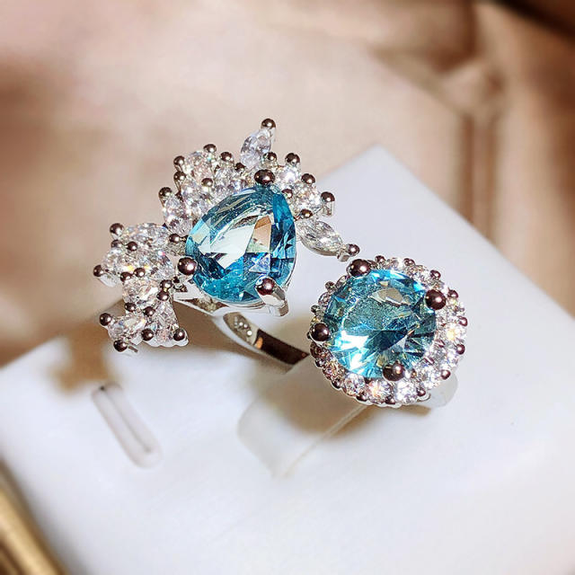 Luxury blue topaz statement adjustable rings