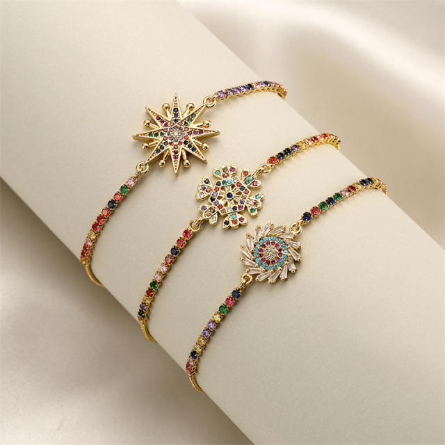 Delicate rainbow cubic zircon sun copper bracelet