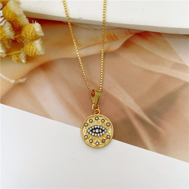 18K real gold plated rhinestone evil eye pendant copper necklace