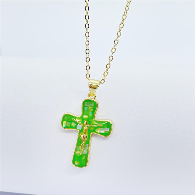 Hiphop colorful cross pendant copper necklace