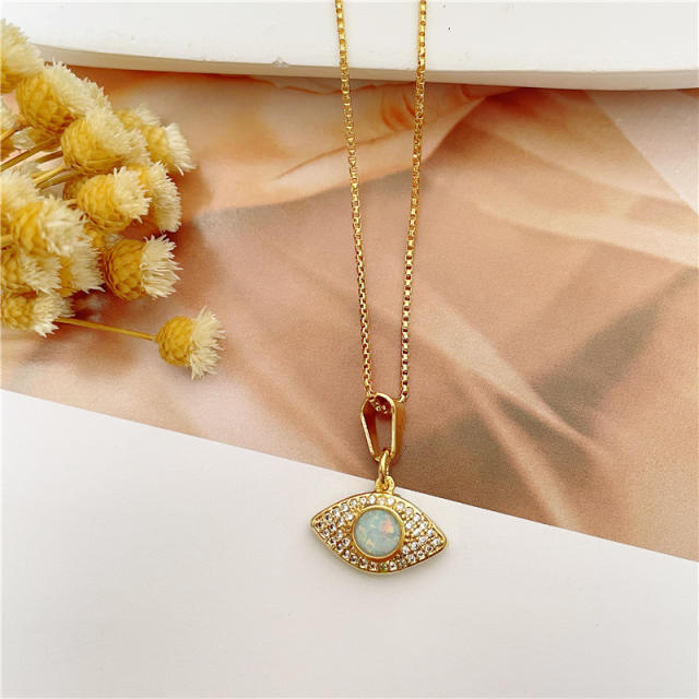 18K real gold plated rhinestone evil eye pendant copper necklace