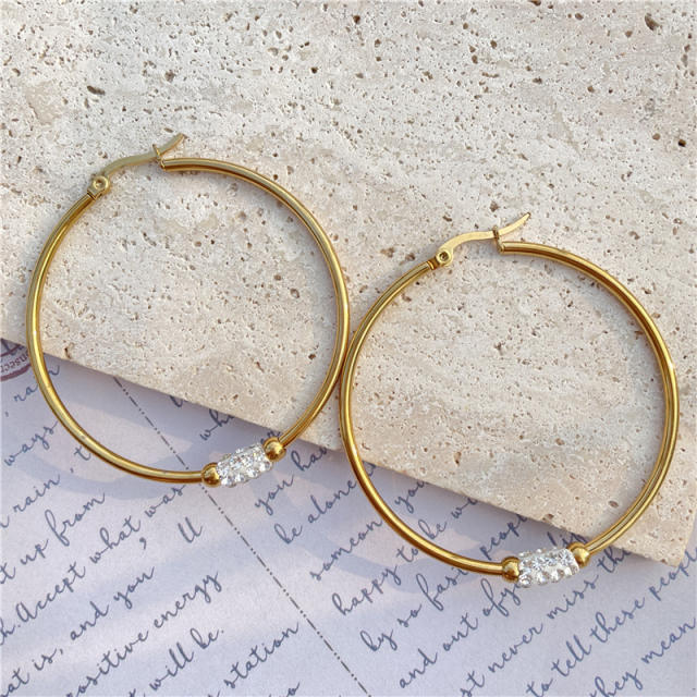 Colorful rhinestone stainless steel gold hoop earrings