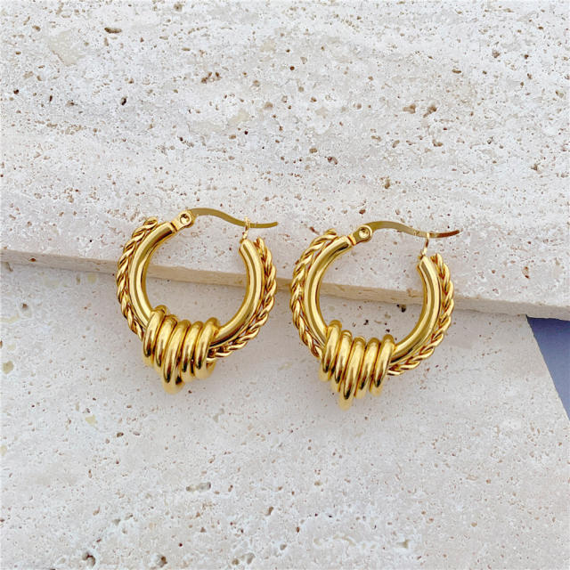 Personality stainless steel chunky gold hoop earrings