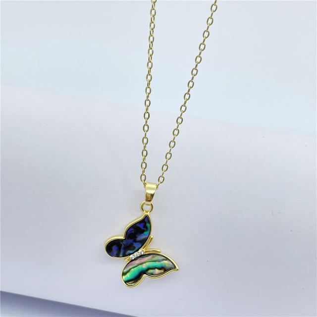 Real gold plated Abalone shell shell butterfly clover pendant necklace