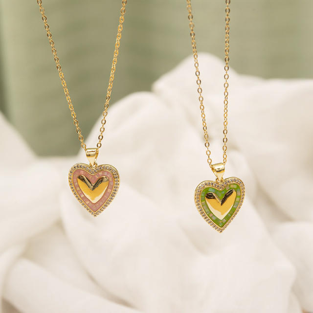 Personality colorful heart pendant real gold plated copper necklace