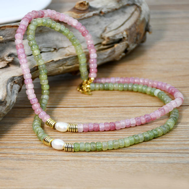 Summer design INS colorful crystal bead real pearl necklace