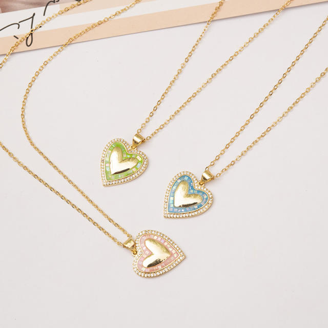 Personality colorful heart pendant real gold plated copper necklace