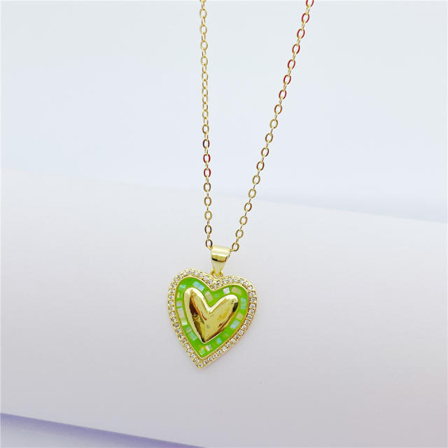 Personality colorful heart pendant real gold plated copper necklace