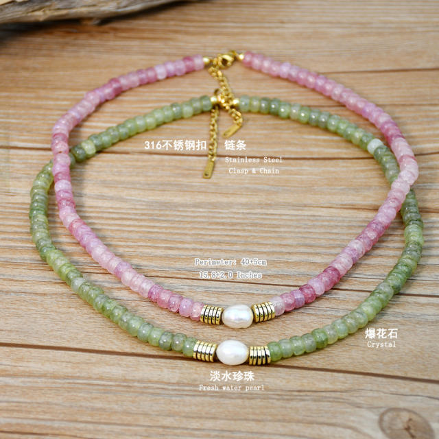 Summer design INS colorful crystal bead real pearl necklace