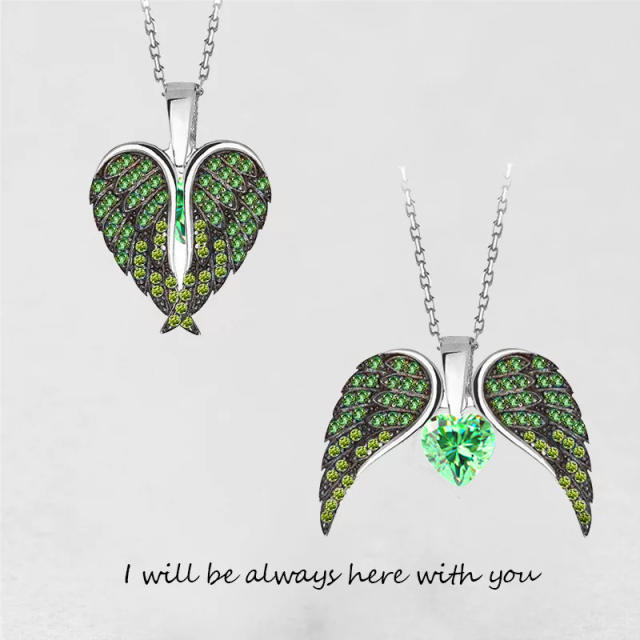 Hot sale locket angel wing color rhinestone mother's day necklace