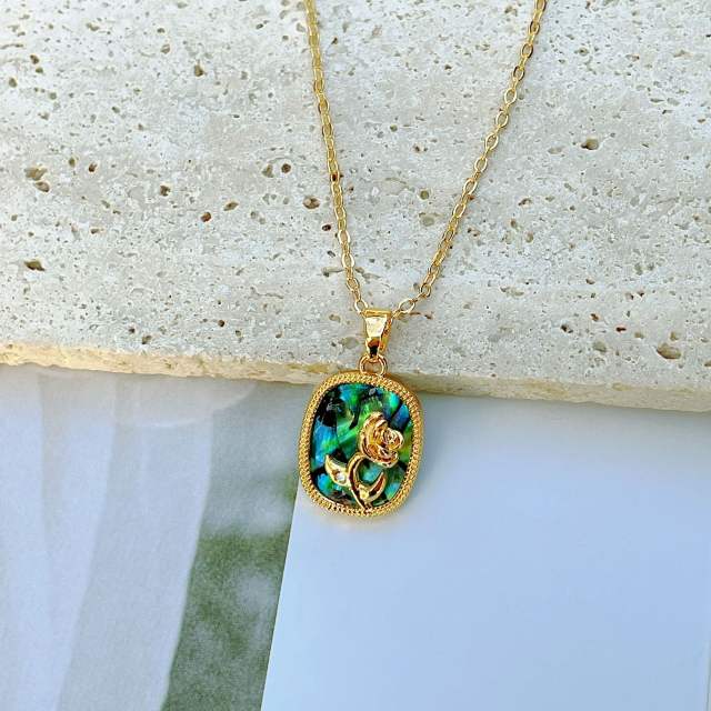 18k gold plated Abalone shell pendant copper necklace