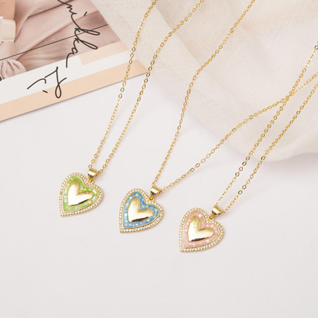 Personality colorful heart pendant real gold plated copper necklace