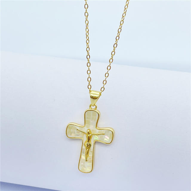 Hiphop colorful cross pendant copper necklace