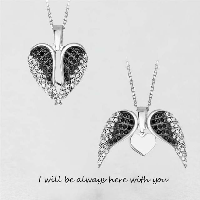 Fashionable colorful rhinestone heart shape locket engraved necklace