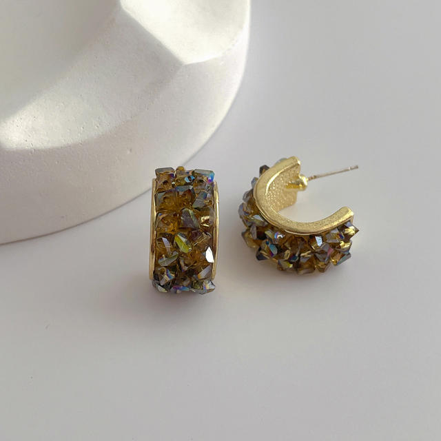 Handmade colorful crystal beads copper open hoop earrings