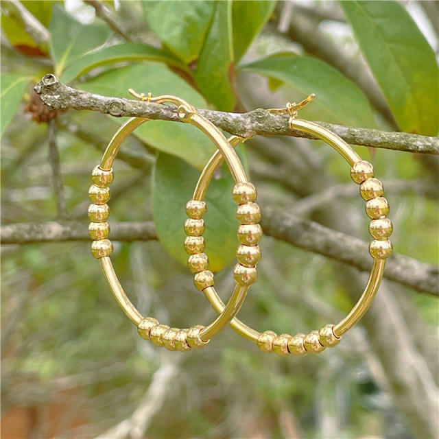Concise stainless steel gold hoop earrings 40mm