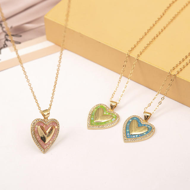 Personality colorful heart pendant real gold plated copper necklace