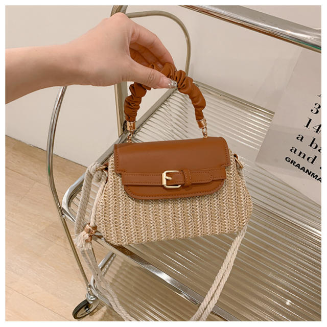 Occident fashion elegant pu leather straw handbag
