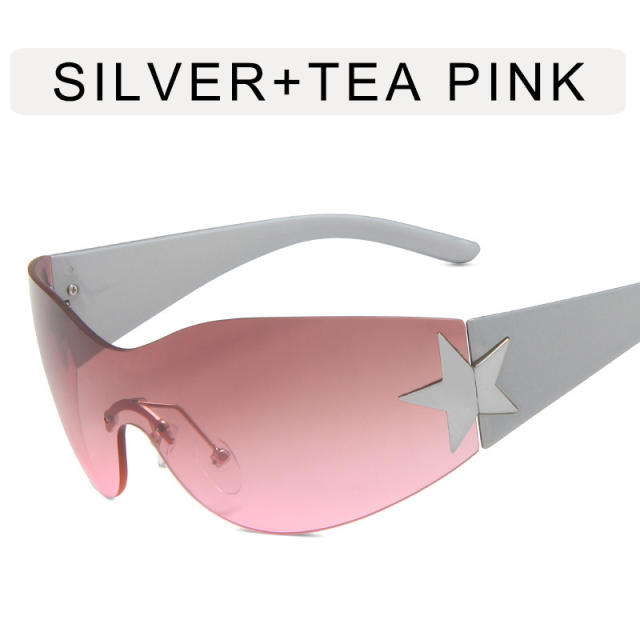 Y2K shiny star one piece rimless sunglasses