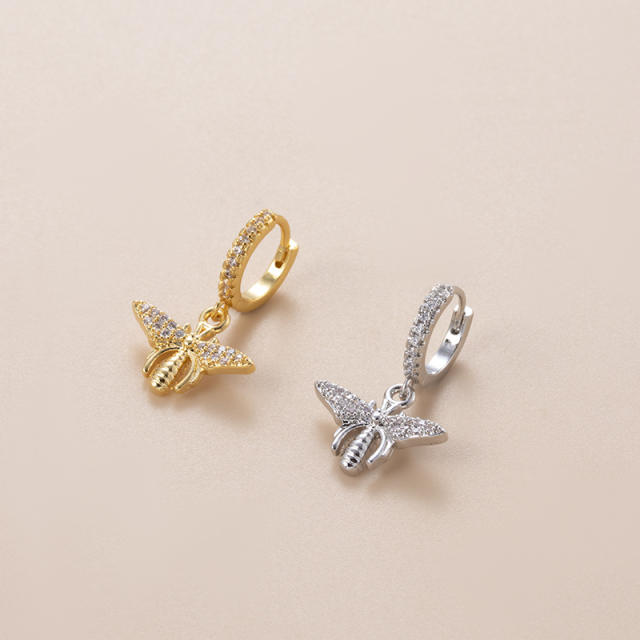 Butterfly drop cubic zircon huggie earrings(1pcs price)