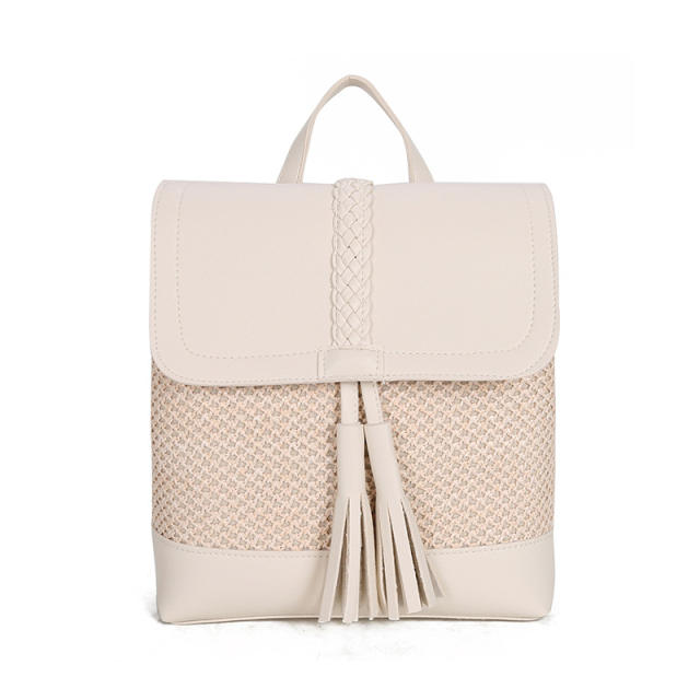 Popular natural tassel straw backpack