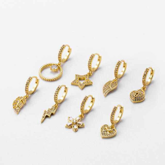 Star heart wing copper huggie earrings(1pcs price)