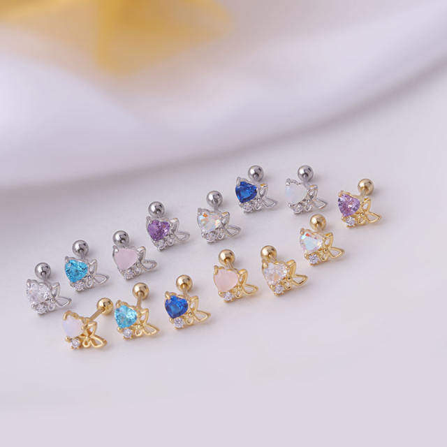 Cubic zircon coloful heart butterfly cartilage ear studs(1pcs price)