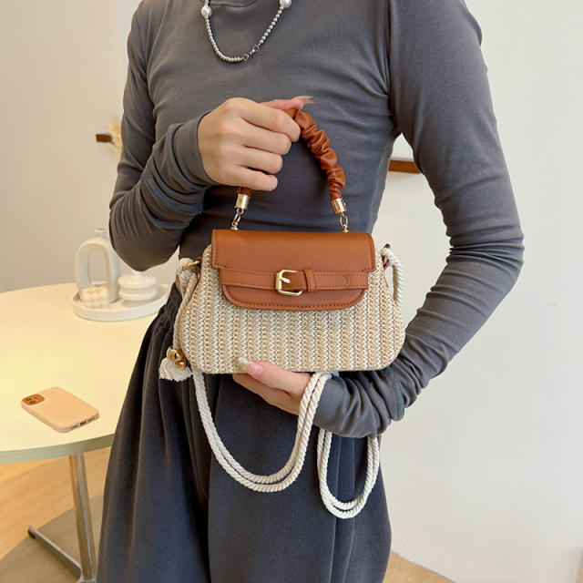Occident fashion elegant pu leather straw handbag