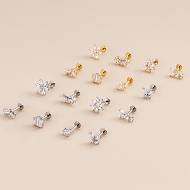 Cubic zircon wing butterfly cartilage ear studs(1pcs price)