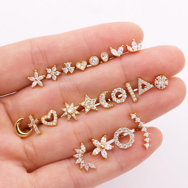 Elegant cubic zircon cartilage ear studs(1pcs price)