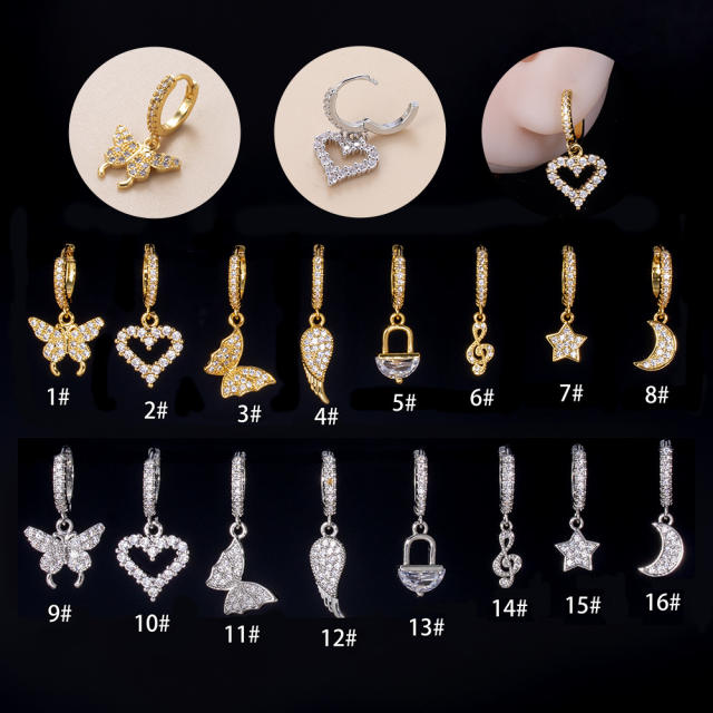 Heart moon star butterfly huggie earrings(1pcs price)