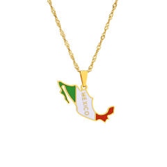 Hot sale color enamel mexico map stainless steel necklace