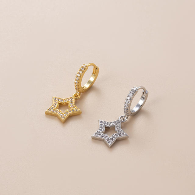 Star heart wing copper huggie earrings(1pcs price)