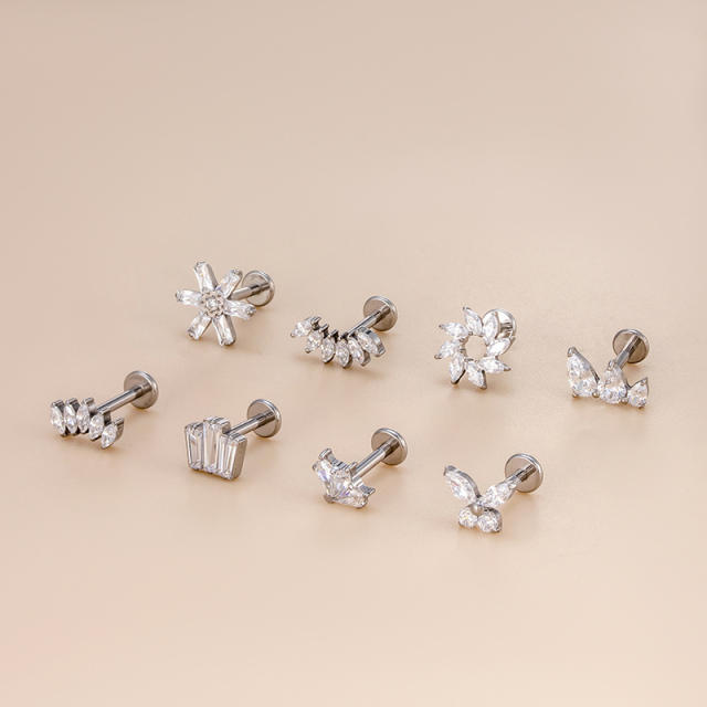Cubic zircon wing butterfly cartilage ear studs(1pcs price)
