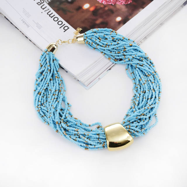Boho colorful bead layer choker necklace