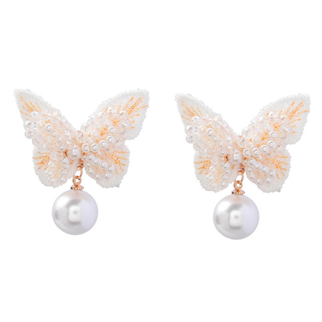 Spring pearl beads butterfly earrings