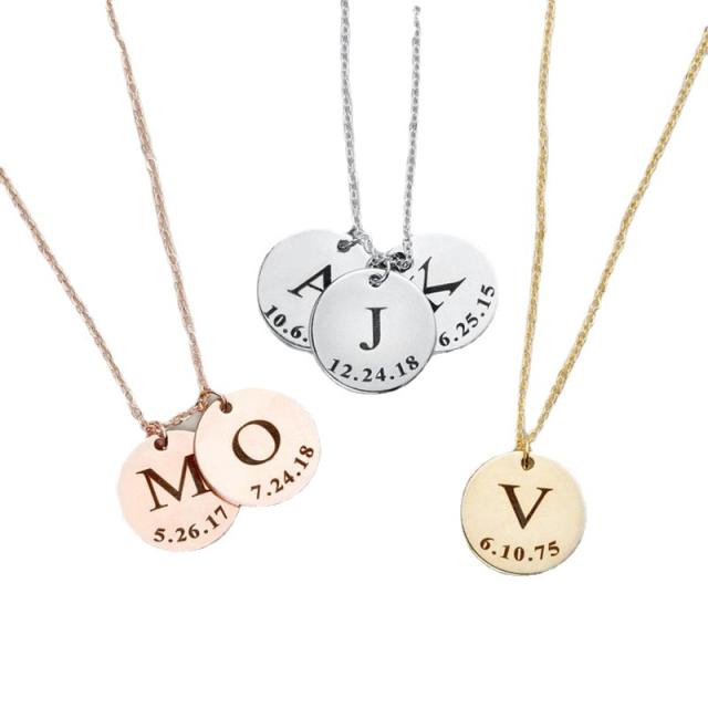 Personality stainless steel engraved name birthstone necklace