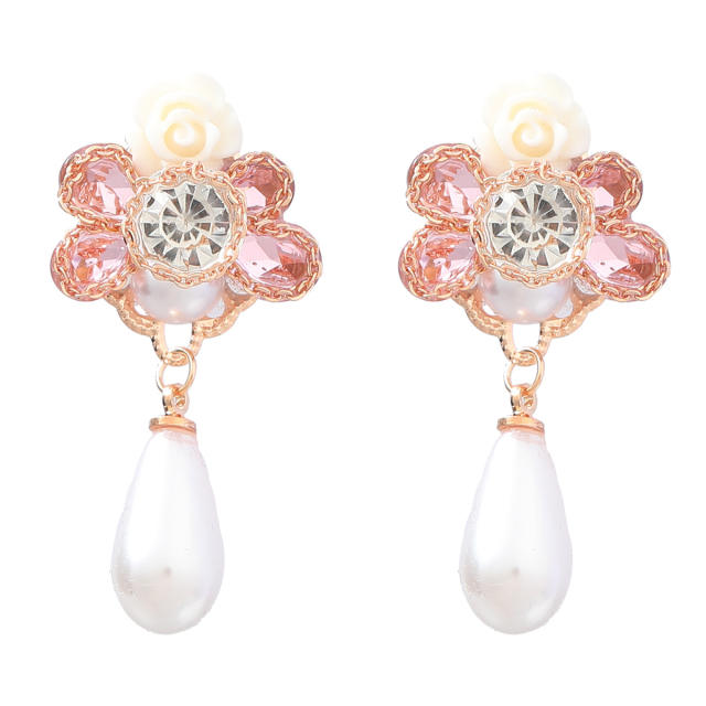 Spring design pearl drop flower earrings