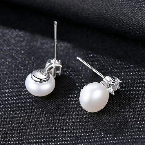 Sterling silver chic real pearl earrings