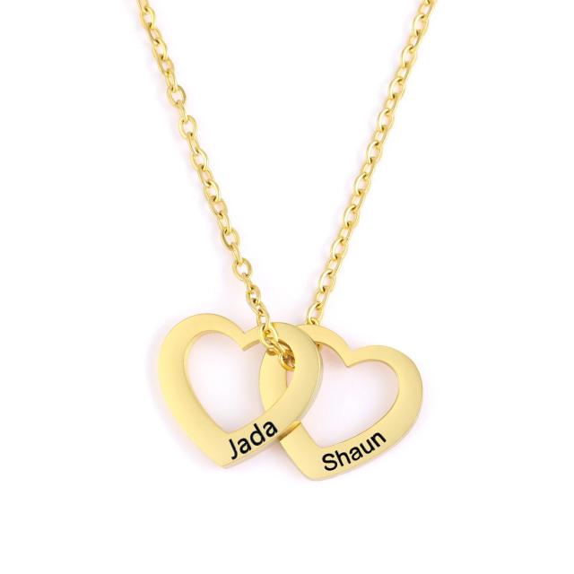Personality hollow heart engraved name stainless steel necklace