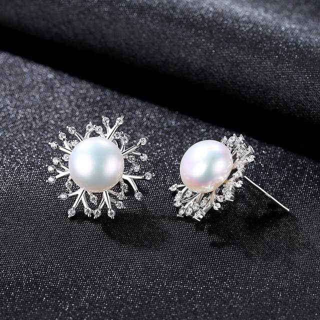 Sterling silver cubic zircon pearl studs earrings