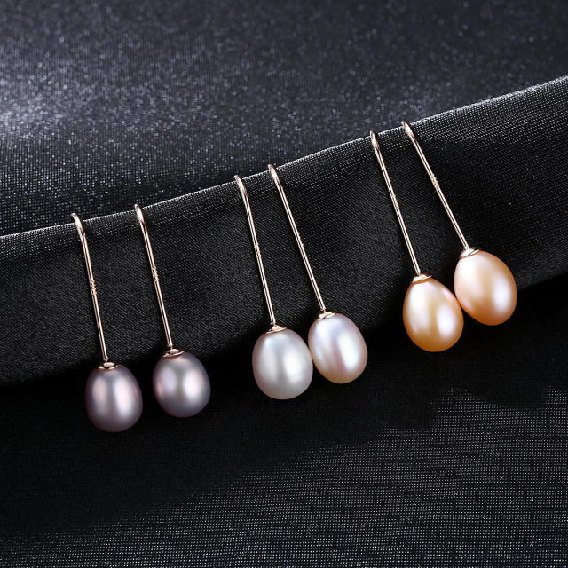 Sterling silver real pearl dangle earrings