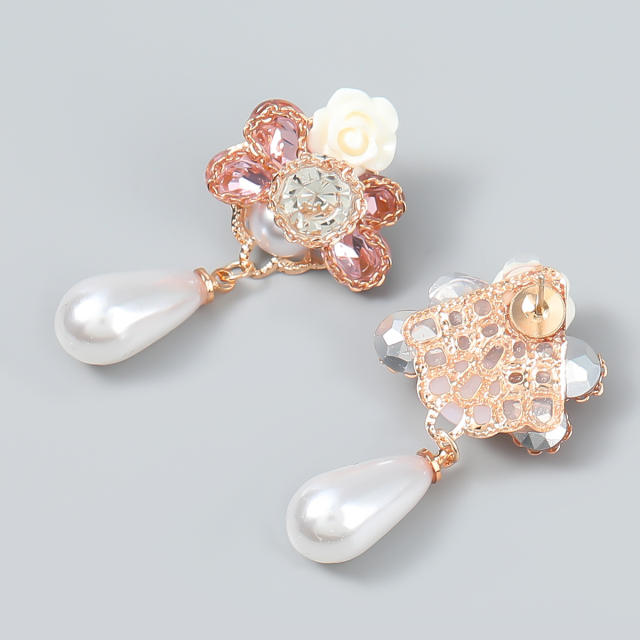 Spring design pearl drop flower earrings