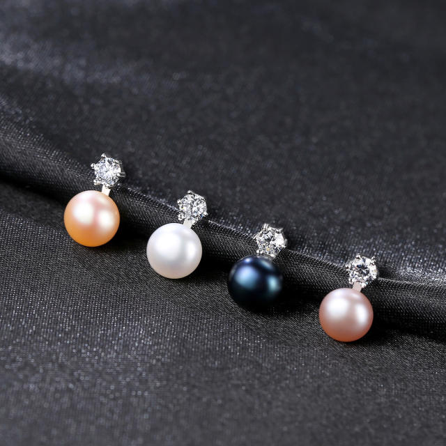 Sterling silver chic real pearl earrings