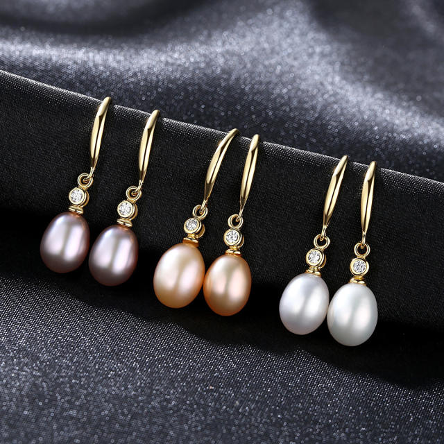 Sterling silver real pearl drop earrings