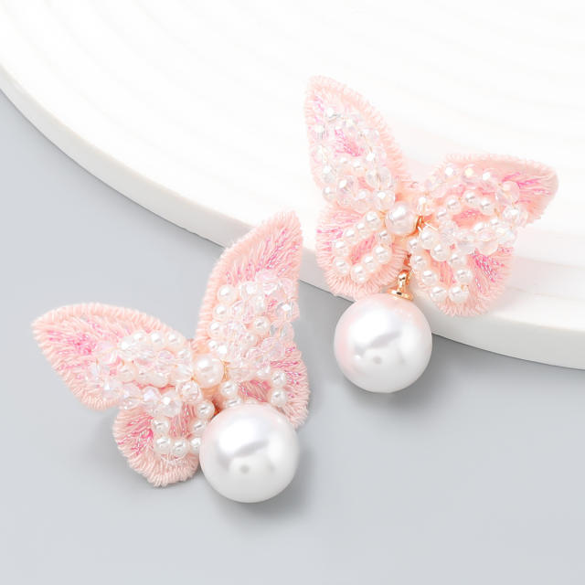 Spring pearl beads butterfly earrings