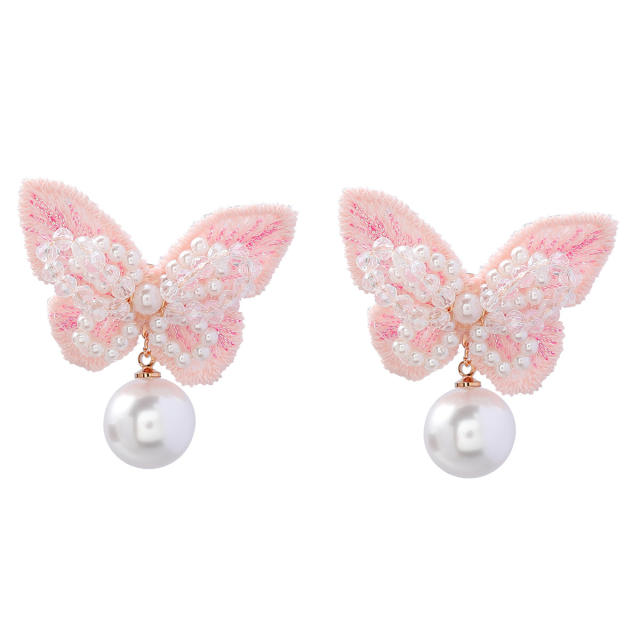 Spring pearl beads butterfly earrings